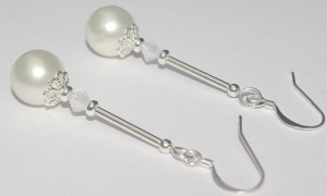 Silver Plated and Faux Pearl Filigree Drop Earrings